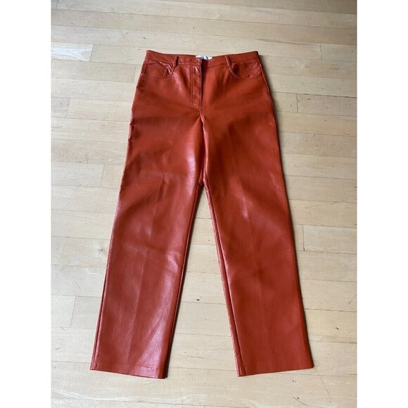 Wilfred Women "melina" orange vegan leather straight leg pants sz 12 - Picture 1 of 5